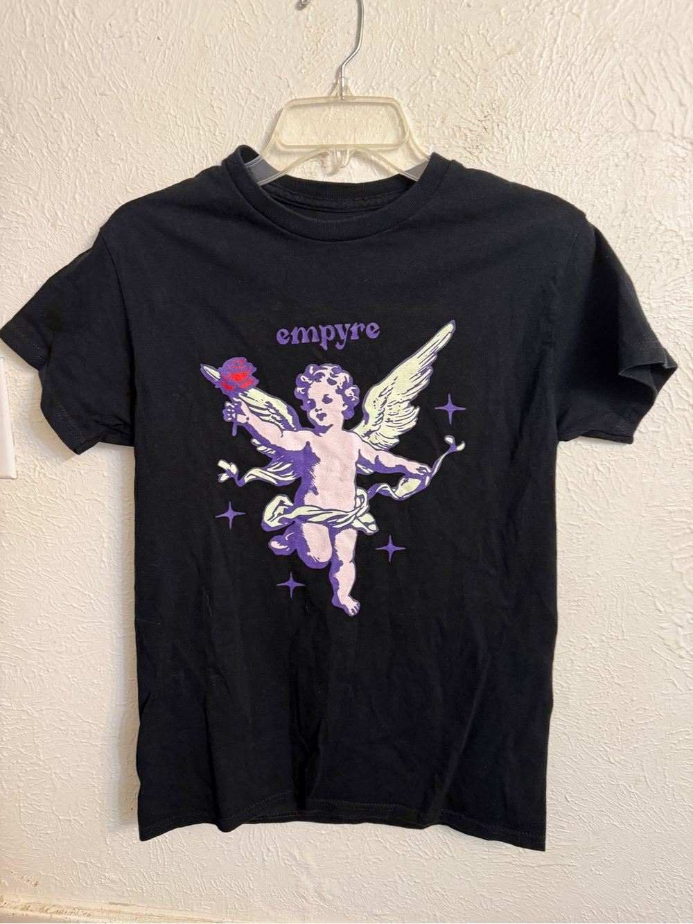 Empyre Women’s Black Cherub Graphic Tee - Purple Accent
